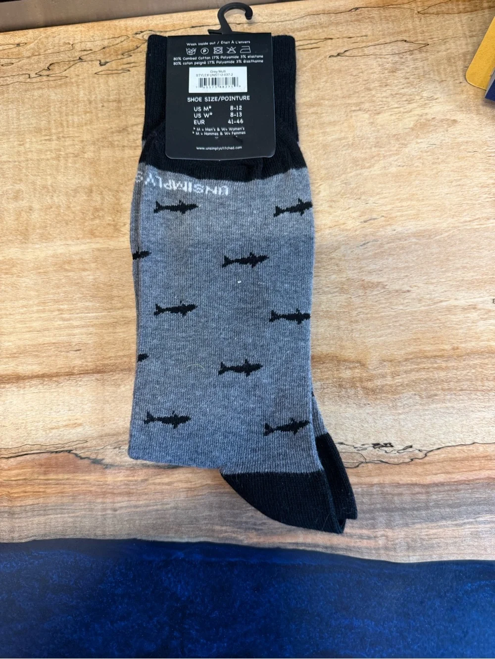NWT Men’s Gray Crew Socks with Black shark Pattern